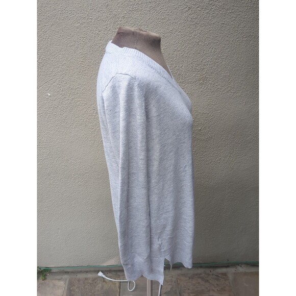 Ann Taylor LOFT Sweater Med Luxe Knit V-Neck Tunic Sweater Gray Marled - Picture 3 of 10